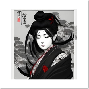 Beaux Animes Art, Ukiyo-e Japanese Anime Girl with traditional uniform  Illustration Design Posters and Art